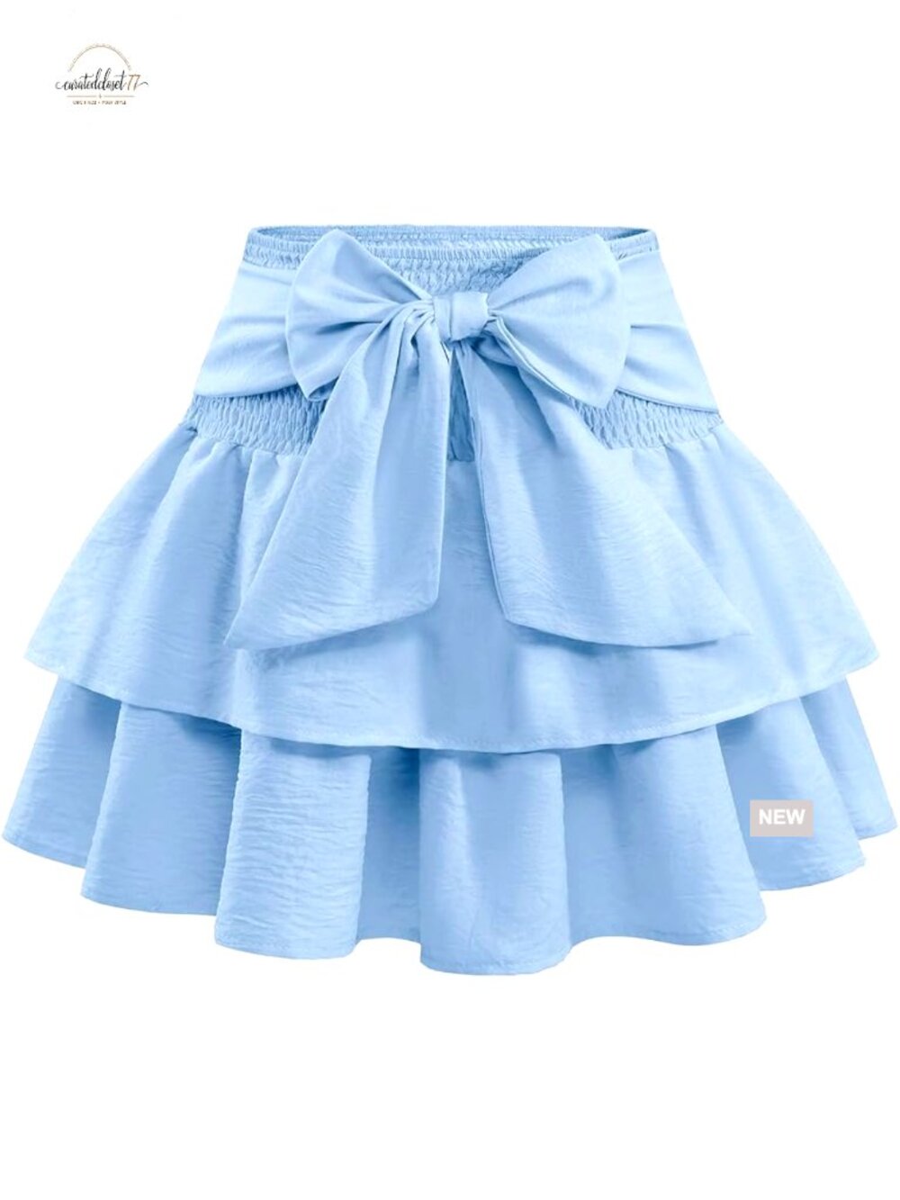 Flowy High Waisted Bow Mini Skirt Ruffle Hem A-Line Skater